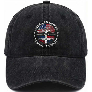 American Grown With Dominican Roots Washed Cotton Baseball Cap USA Dominican Republic Heritage Pride Gift TS10 Print Your Wear