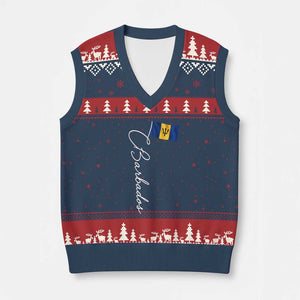 Barbados Flag V-Neck Knit Sweater Vest Elegant Barbados Pride Patriotic Island Heritage Gift TS10 Navy Red Print Your Wear