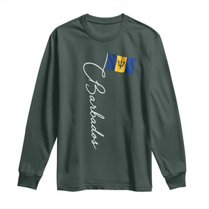 Barbados Flag Long Sleeve Shirt Elegant Barbados Pride Patriotic Island Heritage Gift TS10 Dark Forest Green Print Your Wear