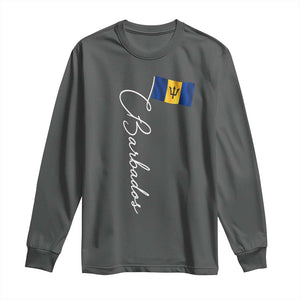 Barbados Flag Long Sleeve Shirt Elegant Barbados Pride Patriotic Island Heritage Gift TS10 Dark Heather Print Your Wear