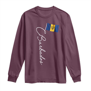 Barbados Flag Long Sleeve Shirt Elegant Barbados Pride Patriotic Island Heritage Gift TS10 Maroon Print Your Wear