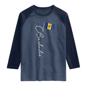 Barbados Flag Raglan Shirt Elegant Barbados Pride Patriotic Island Heritage Gift TS10 Heather Denim Navy Print Your Wear
