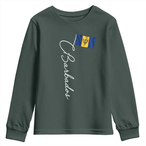 Barbados Flag Youth Sweatshirt Elegant Barbados Pride Patriotic Island Heritage Gift TS10 Dark Forest Green Print Your Wear