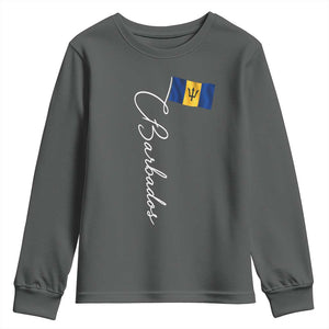 Barbados Flag Youth Sweatshirt Elegant Barbados Pride Patriotic Island Heritage Gift TS10 Dark Heather Print Your Wear
