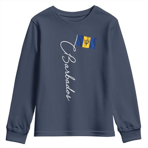 Barbados Flag Youth Sweatshirt Elegant Barbados Pride Patriotic Island Heritage Gift TS10 Navy Print Your Wear