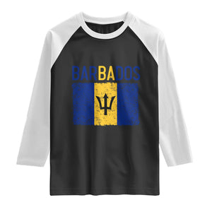 Vintage Distressed Barbados Flag Raglan Shirt Bajan Caribbean Heritage Patriotic Pride Gift TS10 Black White Print Your Wear