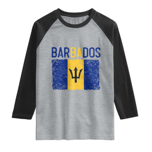Vintage Distressed Barbados Flag Raglan Shirt Bajan Caribbean Heritage Patriotic Pride Gift TS10 XS Heather Gray Black Print Your Wear