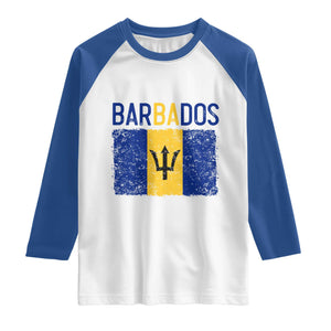 Vintage Distressed Barbados Flag Raglan Shirt Bajan Caribbean Heritage Patriotic Pride Gift TS10 White Royal Print Your Wear