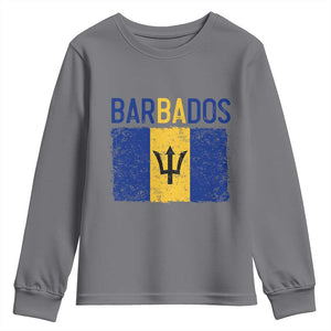 Vintage Distressed Barbados Flag Youth Sweatshirt Bajan Caribbean Heritage Patriotic Pride Gift TS10 Charcoal Print Your Wear
