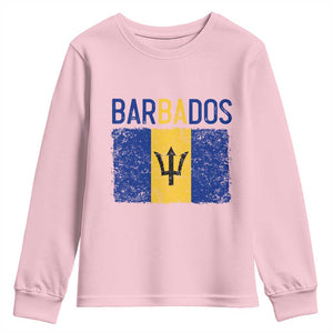 Vintage Distressed Barbados Flag Youth Sweatshirt Bajan Caribbean Heritage Patriotic Pride Gift TS10 Light Pink Print Your Wear