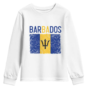 Vintage Distressed Barbados Flag Youth Sweatshirt Bajan Caribbean Heritage Patriotic Pride Gift TS10 White Print Your Wear