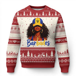 Bajan Girl Ugly Christmas Sweater Barbados Flag Caribbean Heritage Pride Graphic Gift TS10 Beige Red Print Your Wear