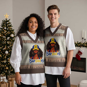 Bajan Girl V-Neck Knit Sweater Vest Barbados Flag Caribbean Heritage Pride Graphic Gift TS10 Print Your Wear