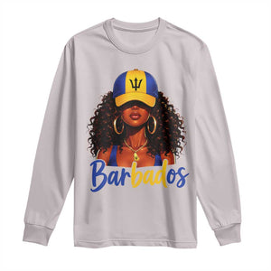 Bajan Girl Long Sleeve Shirt Barbados Flag Caribbean Heritage Pride Graphic Gift TS10 Ice Gray Print Your Wear