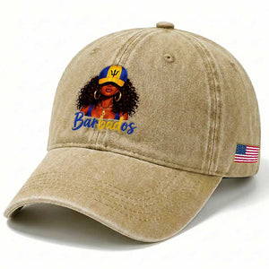 Bajan Girl Washed Cotton Baseball Cap Barbados Flag Caribbean Heritage Pride Graphic Gift TS10 Print Your Wear