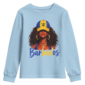 Bajan Girl Youth Sweatshirt Barbados Flag Caribbean Heritage Pride Graphic Gift TS10 Light Blue Print Your Wear