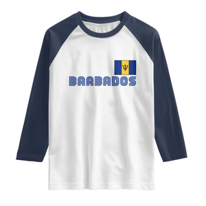 Retro Barbados Raglan Shirt Vintage Barbadian Souvenir Caribbean Island Pride Heritage Gift TS10 XS White Navy Print Your Wear