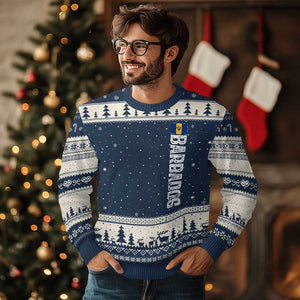 Barbados Flag Ugly Christmas Sweater Distressed Vertical Typography Caribbean Island Pride Heritage Gift TS10 Navy Beige Print Your Wear
