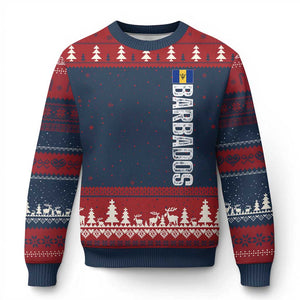 Barbados Flag Ugly Christmas Sweater Distressed Vertical Typography Caribbean Island Pride Heritage Gift TS10 Navy Red Print Your Wear