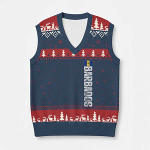 Barbados Flag V-Neck Knit Sweater Vest Distressed Vertical Typography Caribbean Island Pride Heritage Gift TS10 Navy Red Print Your Wear