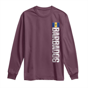 Barbados Flag Long Sleeve Shirt Distressed Vertical Typography Caribbean Island Pride Heritage Gift TS10 Maroon Print Your Wear