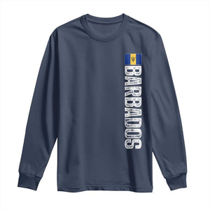 Barbados Flag Long Sleeve Shirt Distressed Vertical Typography Caribbean Island Pride Heritage Gift TS10 Navy Print Your Wear