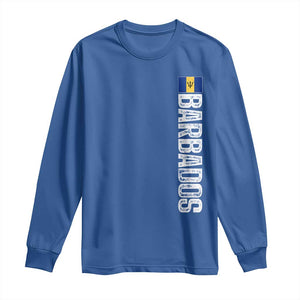 Barbados Flag Long Sleeve Shirt Distressed Vertical Typography Caribbean Island Pride Heritage Gift TS10 Royal Blue Print Your Wear