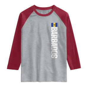 Barbados Flag Raglan Shirt Distressed Vertical Typography Caribbean Island Pride Heritage Gift TS10 Heather Gray Heather Red Print Your Wear