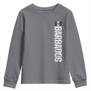Barbados Flag Youth Sweatshirt Distressed Vertical Typography Caribbean Island Pride Heritage Gift TS10 Charcoal Print Your Wear