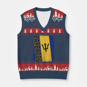 Vintage Barbados Flag V-Neck Knit Sweater Vest Distressed Patriotic Caribbean Island Barbadian Pride Heritage Gift TS10 Navy Red Print Your Wear