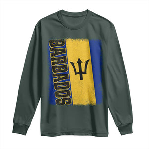 Vintage Barbados Flag Long Sleeve Shirt Distressed Patriotic Caribbean Island Barbadian Pride Heritage Gift TS10 Dark Forest Green Print Your Wear
