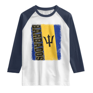 Vintage Barbados Flag Raglan Shirt Distressed Patriotic Caribbean Island Barbadian Pride Heritage Gift TS10 White Navy Print Your Wear
