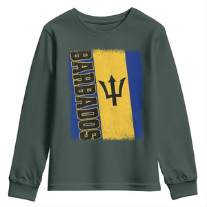 Vintage Barbados Flag Youth Sweatshirt Distressed Patriotic Caribbean Island Barbadian Pride Heritage Gift TS10 Dark Forest Green Print Your Wear