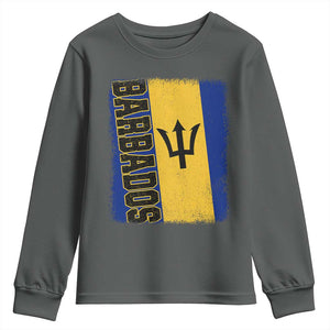 Vintage Barbados Flag Youth Sweatshirt Distressed Patriotic Caribbean Island Barbadian Pride Heritage Gift TS10 Dark Heather Print Your Wear