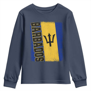 Vintage Barbados Flag Youth Sweatshirt Distressed Patriotic Caribbean Island Barbadian Pride Heritage Gift TS10 Navy Print Your Wear