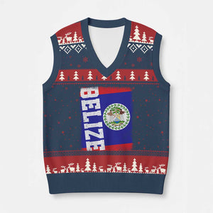 Vintage Belize V-Neck Knit Sweater Vest Distressed Flag Central American Pride Heritage Gift TS10 Navy Red Print Your Wear