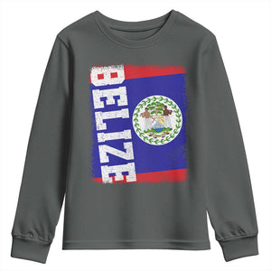 Vintage Belize Youth Sweatshirt Distressed Flag Central American Pride Heritage Gift TS10 Dark Heather Print Your Wear