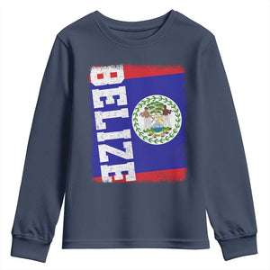 Vintage Belize Youth Sweatshirt Distressed Flag Central American Pride Heritage Gift TS10 Navy Print Your Wear