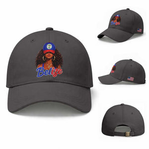 Belize Princess Baseball Cap Melanin Afro Girl Belize Flag Heritage Gift for Black Girls TS10 Baseball Cap Universal Fit Dark Gray Print Your Wear