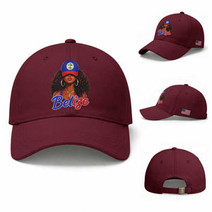 Belize Princess Baseball Cap Melanin Afro Girl Belize Flag Heritage Gift for Black Girls TS10 Baseball Cap Universal Fit Maroon Print Your Wear
