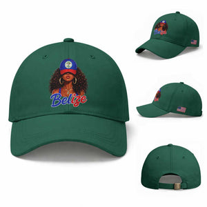 Belize Princess Baseball Cap Melanin Afro Girl Belize Flag Heritage Gift for Black Girls TS10 Baseball Cap Universal Fit Irish Green Print Your Wear