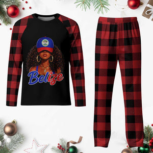 Belize Princess Plaid Pajama Set Melanin Afro Girl Belize Flag Heritage Gift for Black Girls TS10 Buffalo Plaid Print Your Wear
