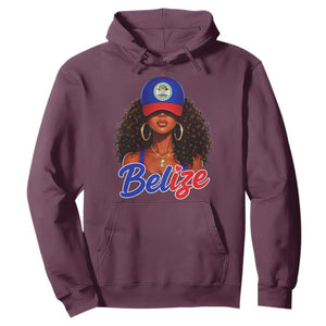 Belize Princess Hoodie Melanin Afro Girl Belize Flag Heritage Gift for Black Girls TS10 Maroon Print Your Wear