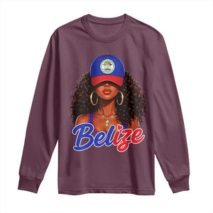 Belize Princess Long Sleeve Shirt Melanin Afro Girl Belize Flag Heritage Gift for Black Girls TS10 Maroon Print Your Wear