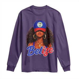 Belize Princess Long Sleeve Shirt Melanin Afro Girl Belize Flag Heritage Gift for Black Girls TS10 S Purple Print Your Wear