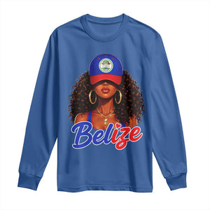 Belize Princess Long Sleeve Shirt Melanin Afro Girl Belize Flag Heritage Gift for Black Girls TS10 Royal Blue Print Your Wear