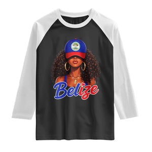 Belize Princess Raglan Shirt Melanin Afro Girl Belize Flag Heritage Gift for Black Girls TS10 Black White Print Your Wear
