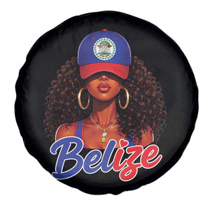 Belize Princess Spare Tire Cover Melanin Afro Girl Belize Flag Heritage Gift for Black Girls TS10 Print Your Wear
