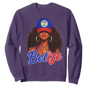 Belize Princess Sweatshirt Melanin Afro Girl Belize Flag Heritage Gift for Black Girls TS10 S Purple Print Your Wear