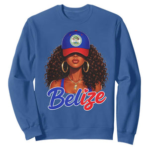 Belize Princess Sweatshirt Melanin Afro Girl Belize Flag Heritage Gift for Black Girls TS10 Royal Blue Print Your Wear
